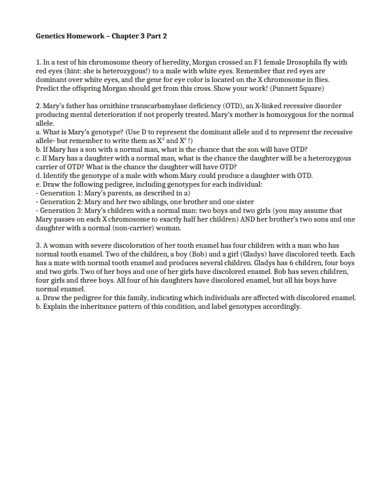 Chapter 3 Part 2 Homework (Genetics)