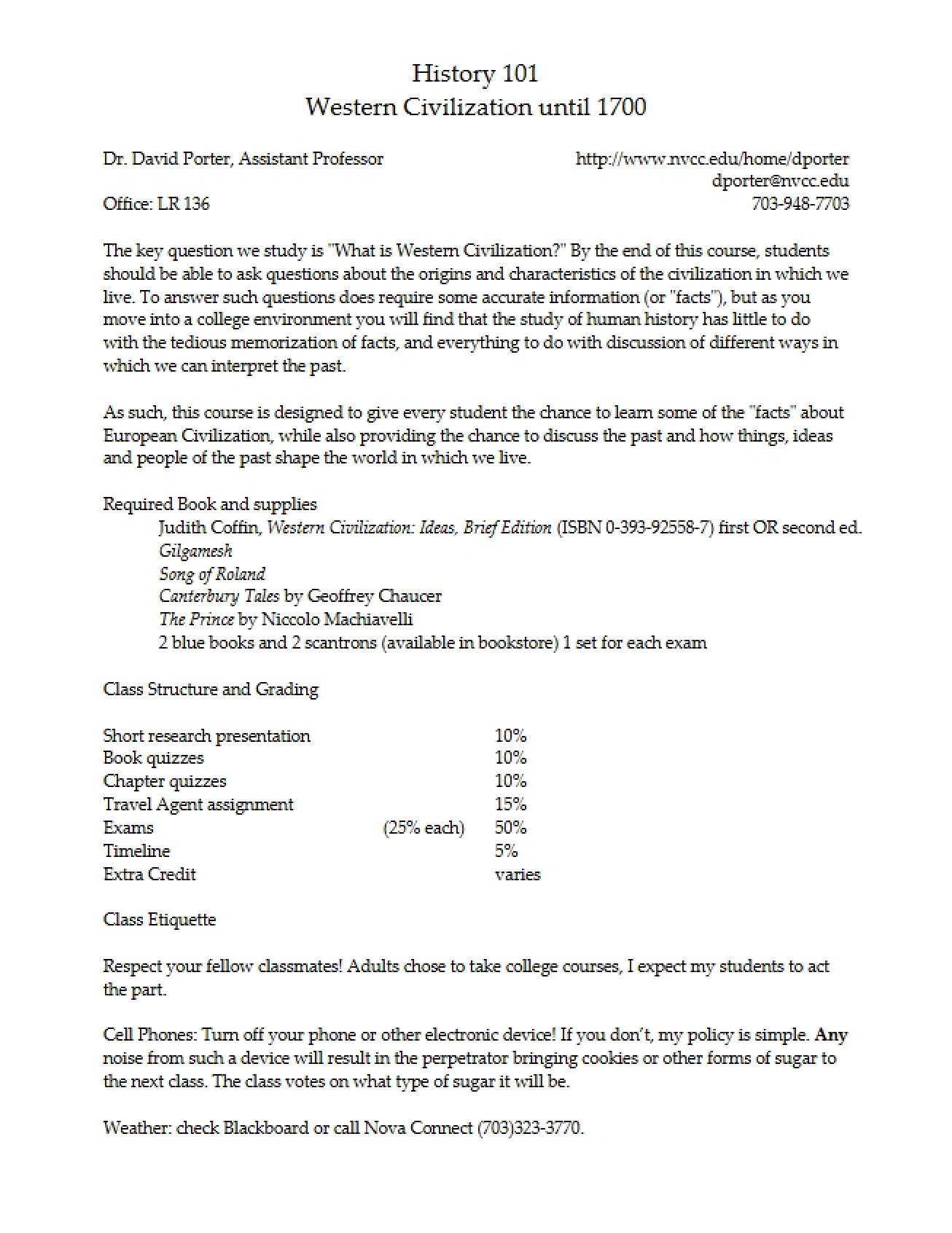 Syllabus Western Civilization I