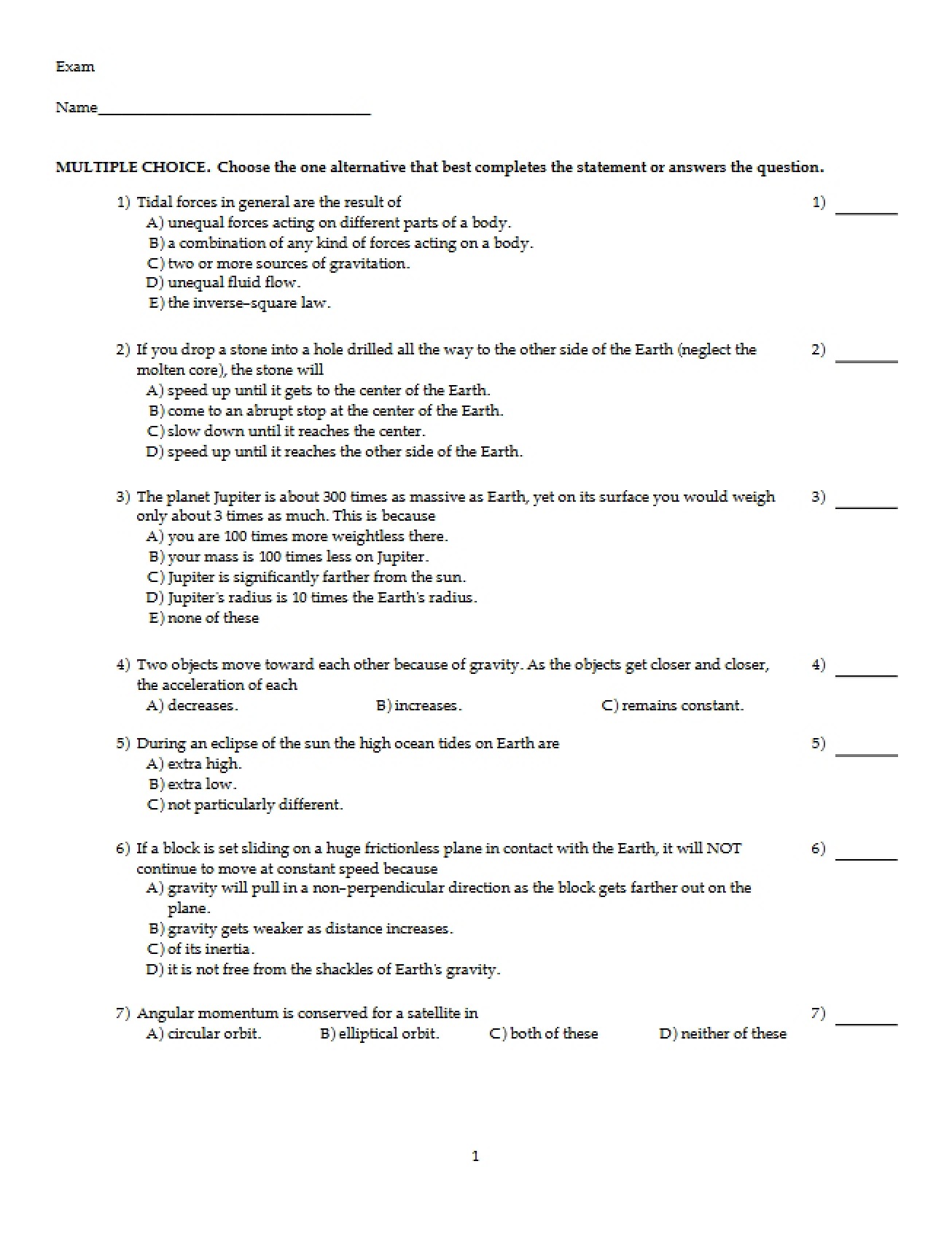 Second Practice Test for Physics