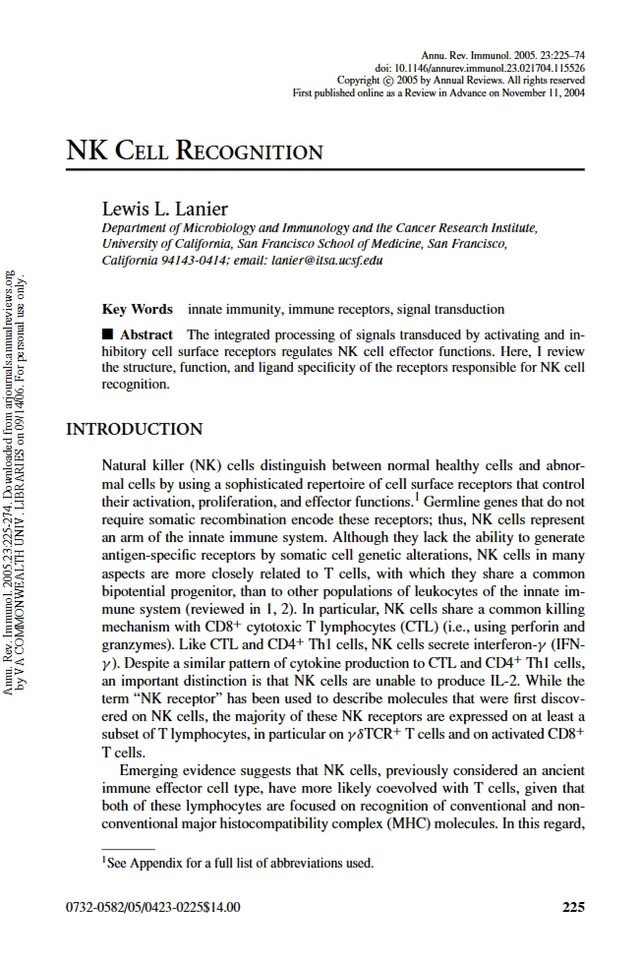 Recognition by Natural Killer Cells - 53 Pages