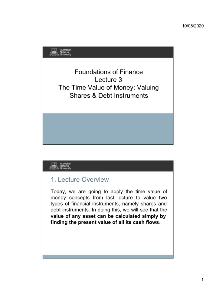 Lecture 3 - Foundations of Finance