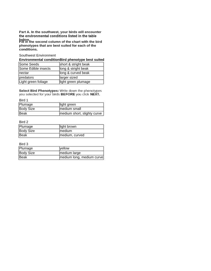 Southwest Environmental Conditions - Best Bird Phenotypes