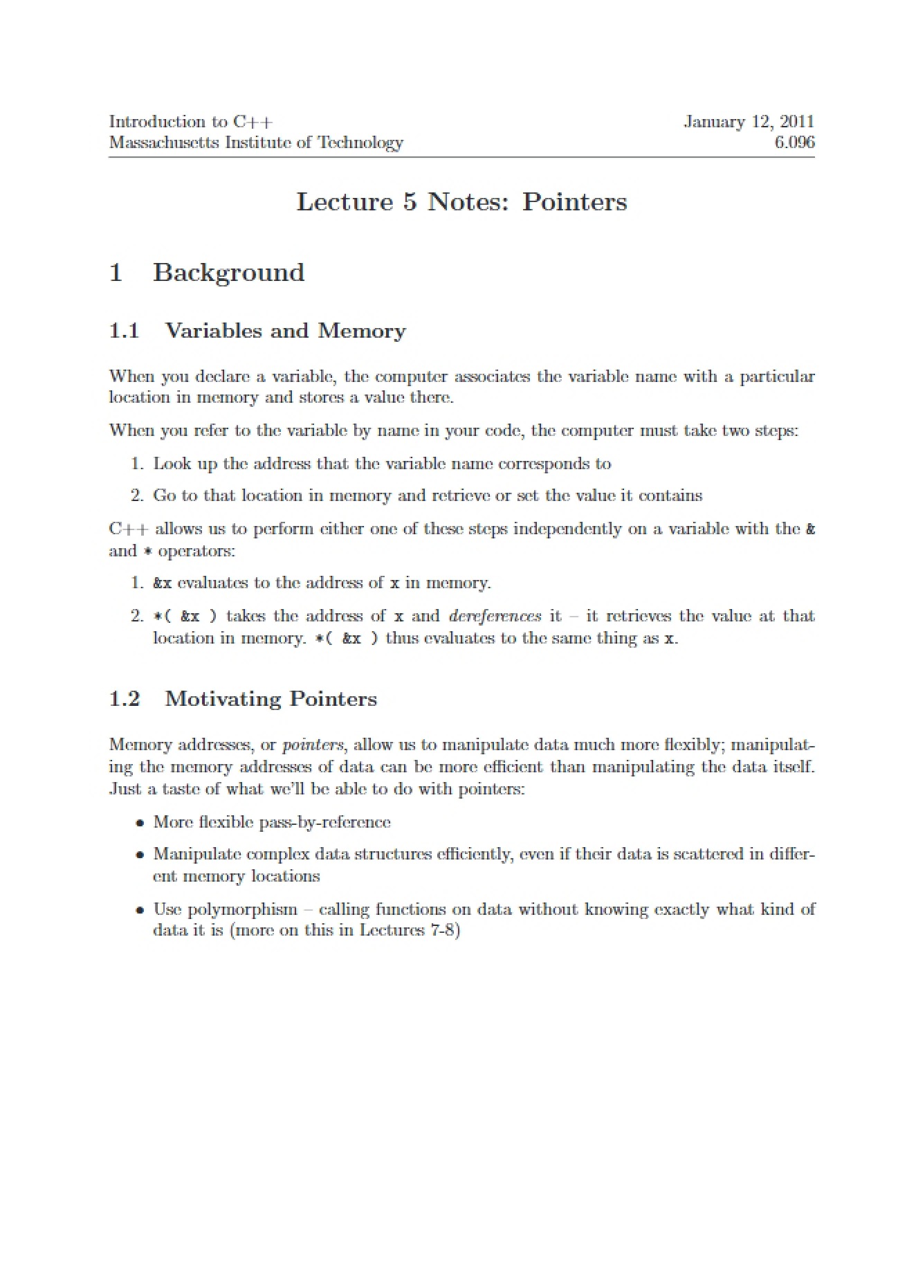 Memory and Variables