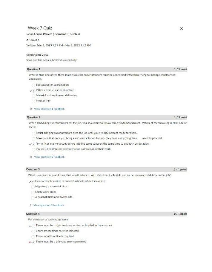 Week 7 Quiz - Construction Project Management