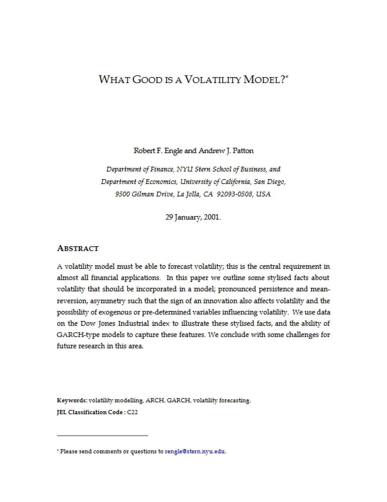 Utility of a Volatility Model
