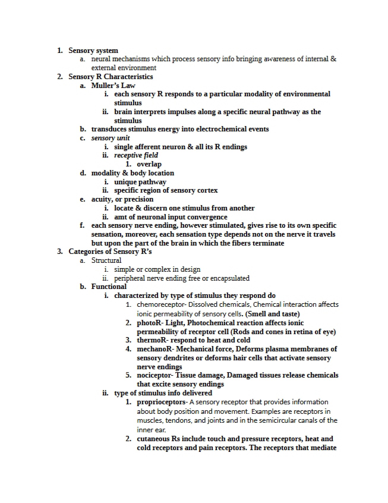 Sensory System - BIOL 3160