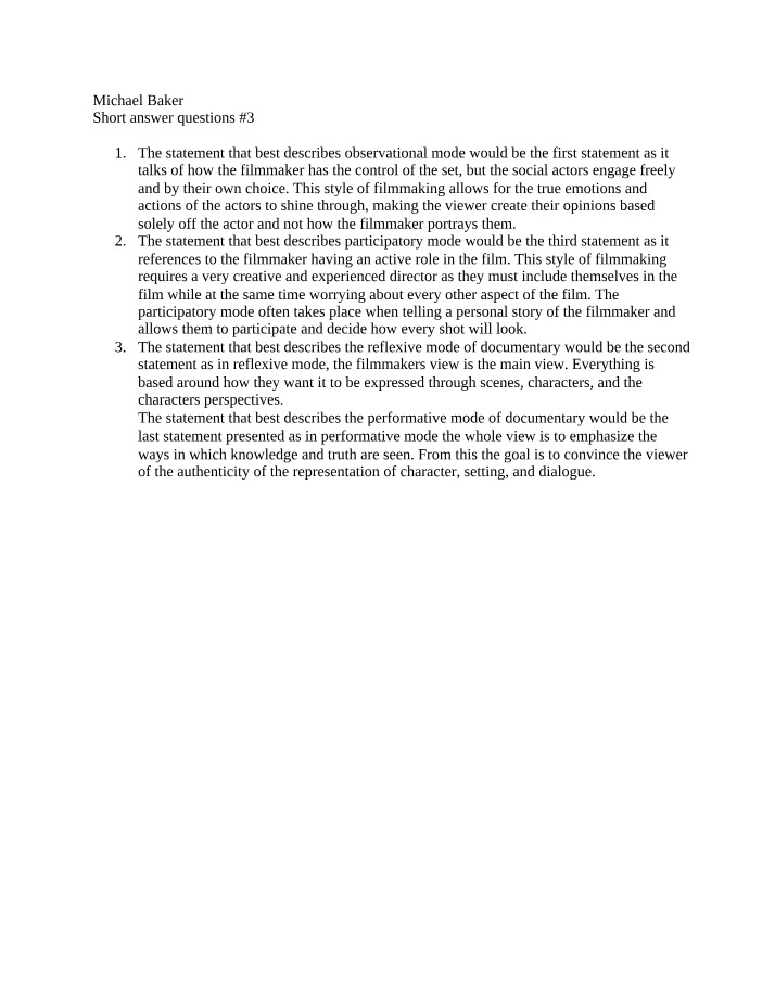 Questions #3 - Short Answer