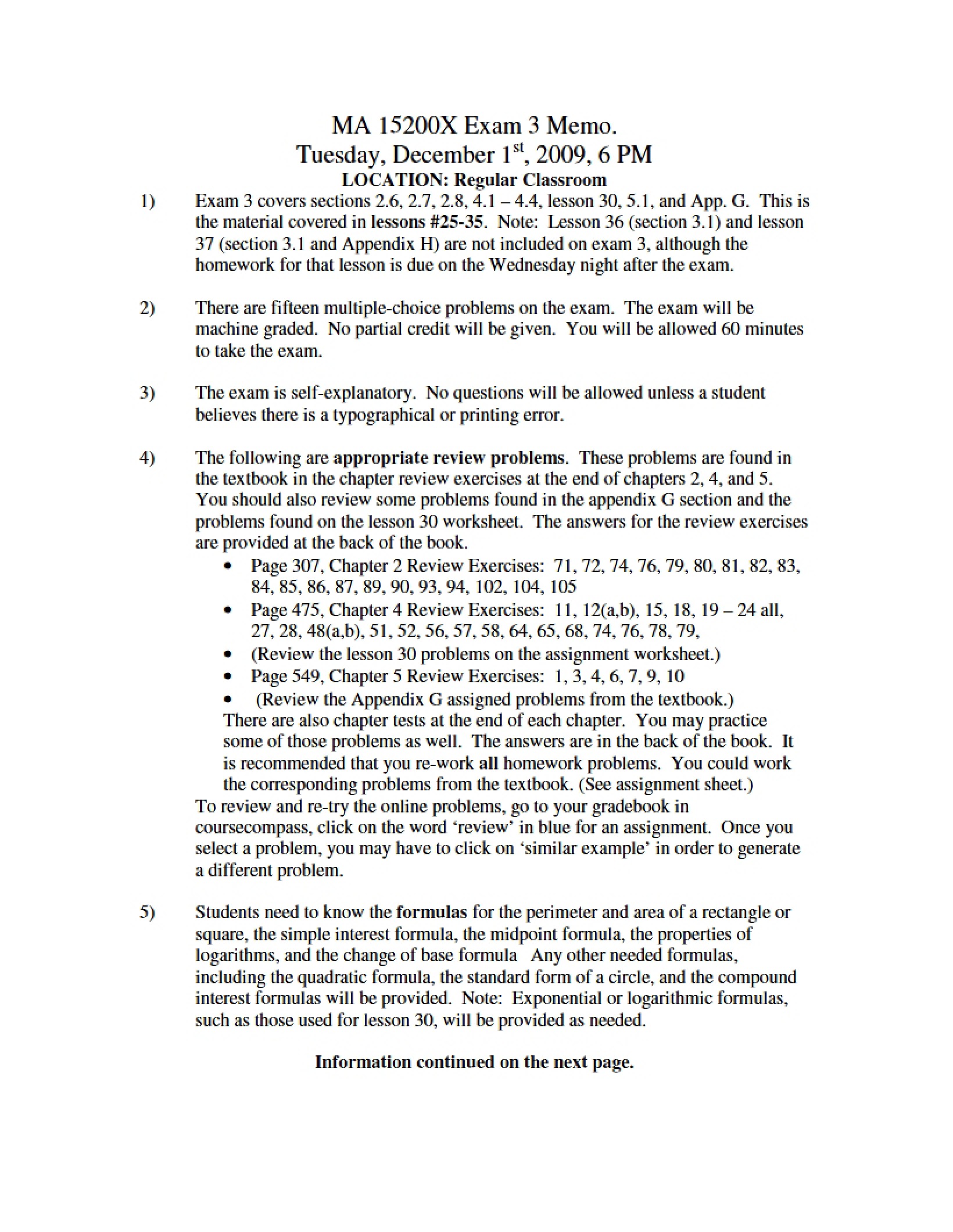 Memo for Third Exam