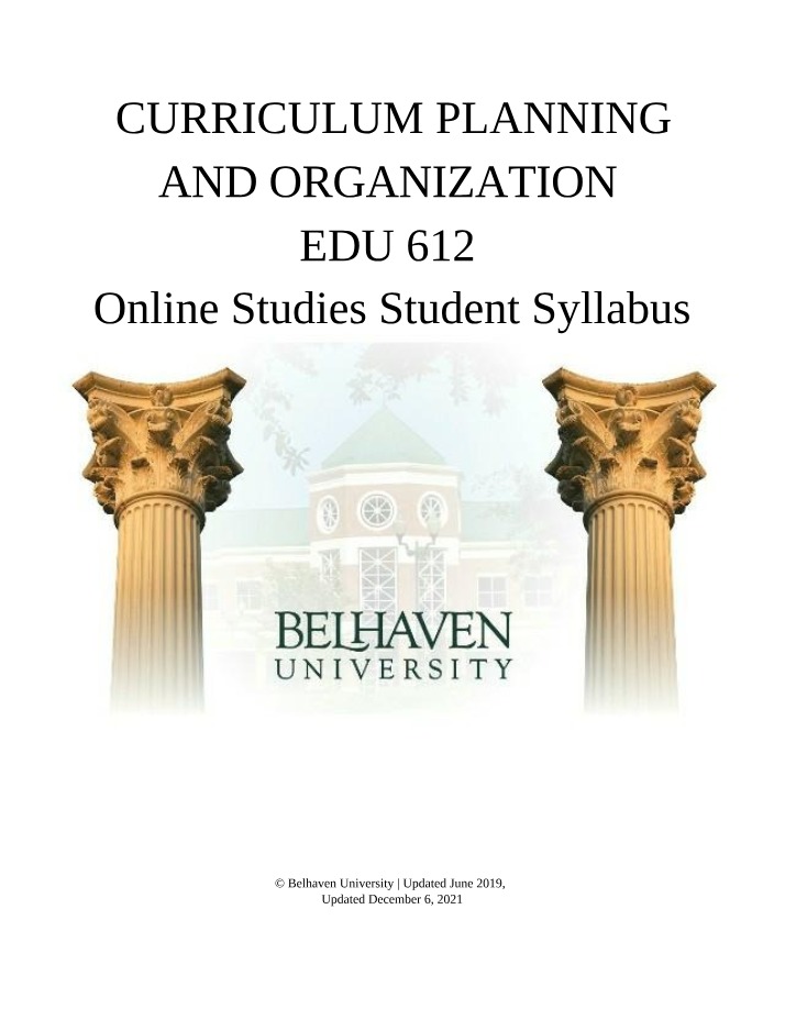 A Christian Perspective on Curriculum Planning and Organization