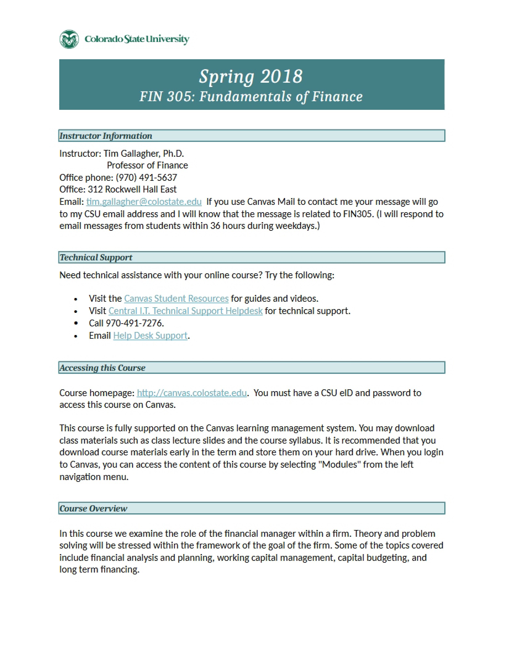 Finance 305 Syllabus