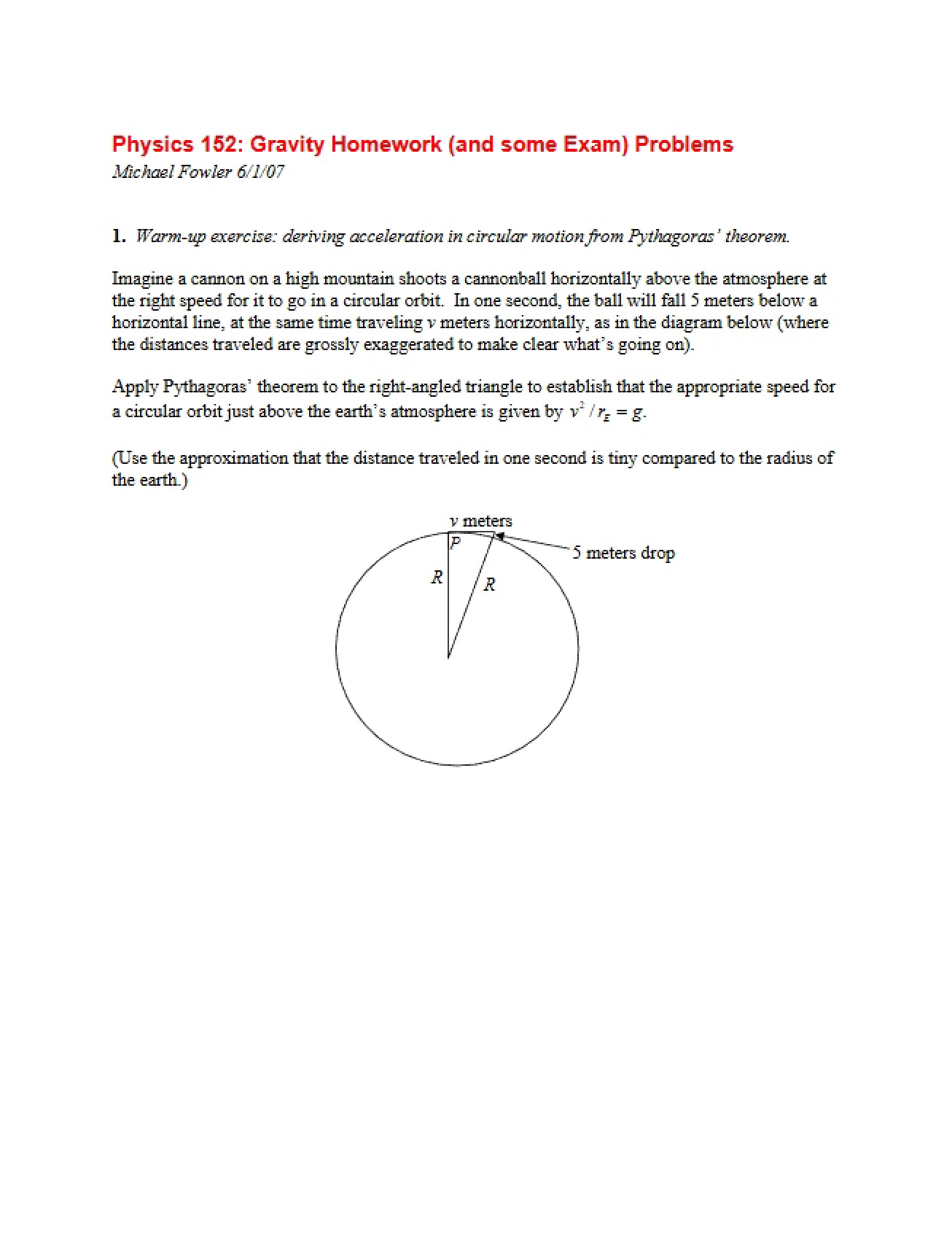 Homework on Gravity
