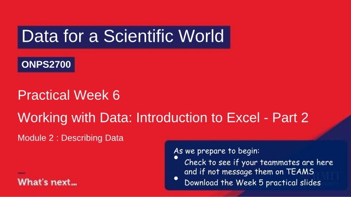 Working with Data Part 2 - Week 06