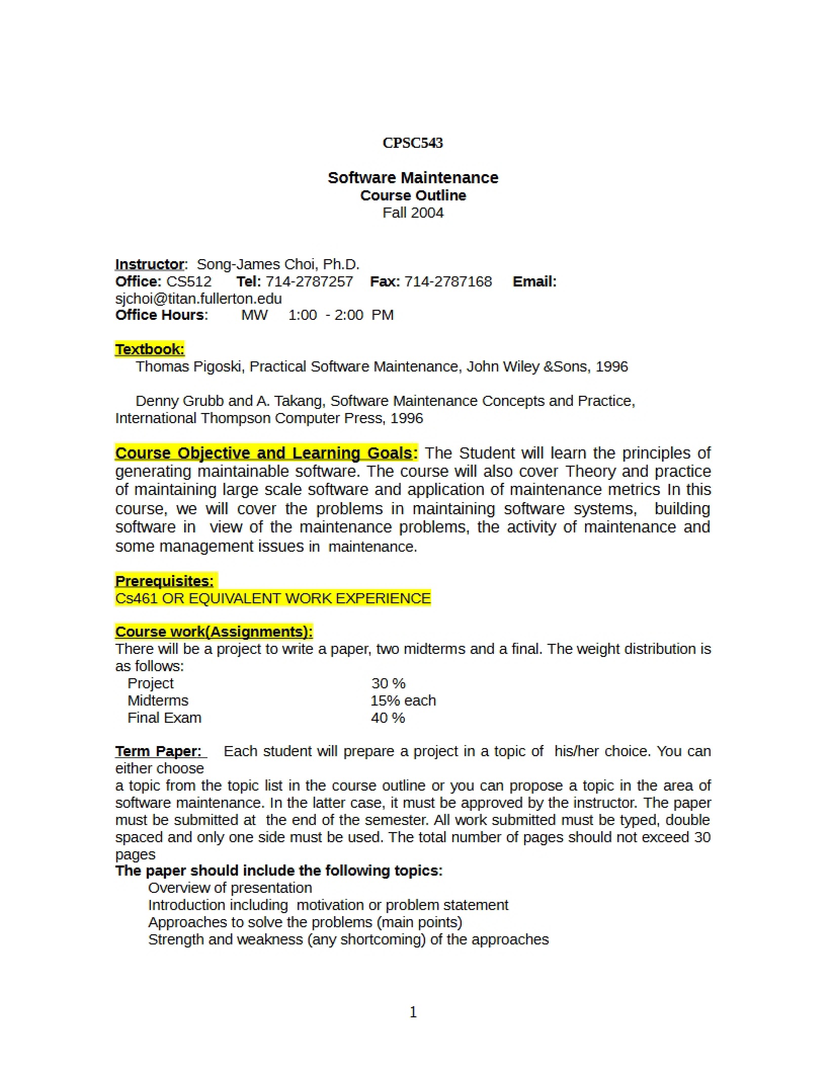 Software Maintenance Syllabus
