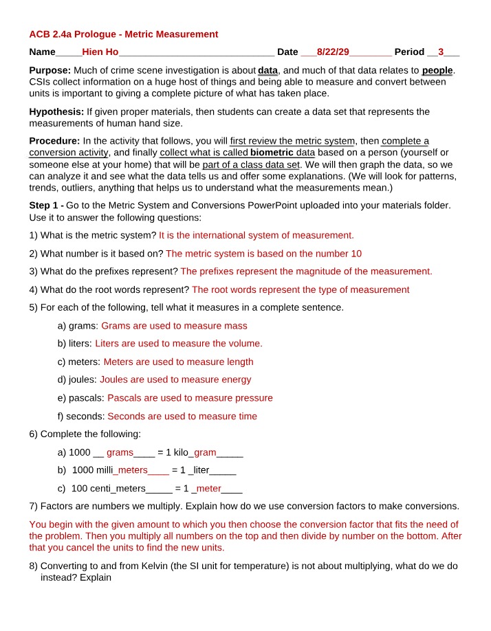 SCI101 - Metric Assignment