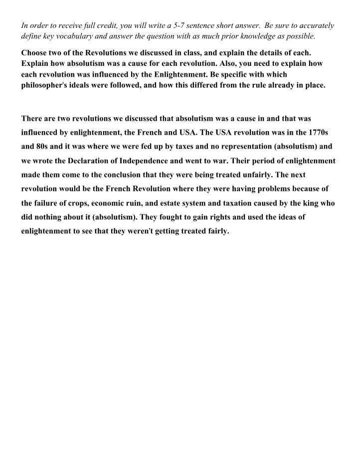 Causes of Revolution - Absolutism and Enlightenment