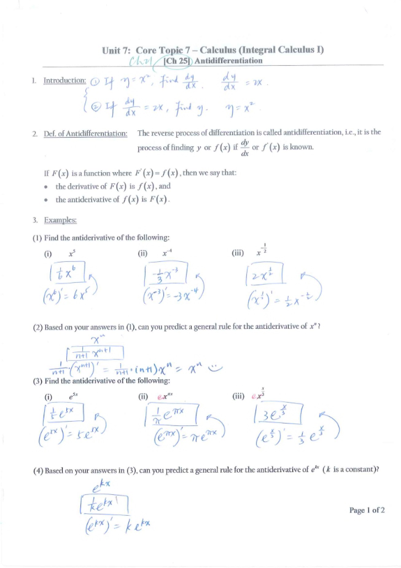 Solutions Antidifferentiation Exercises
