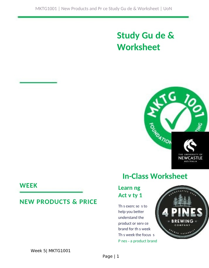 Workbook for MKTG1001 Week 5