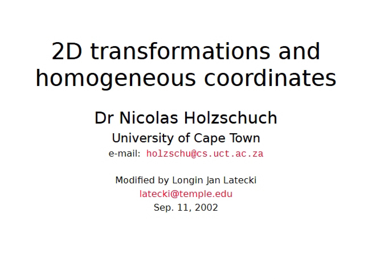 2D Transformations and Homogeneous Coordinates - Computer Graphics and Image Processing
