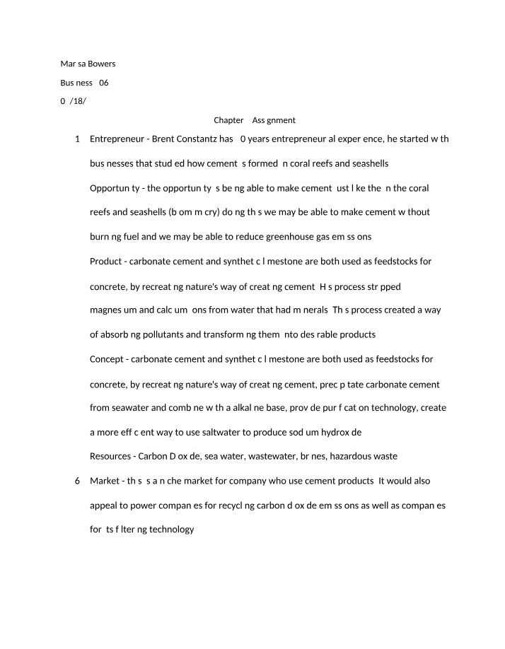 Assignment for Chapter 5
