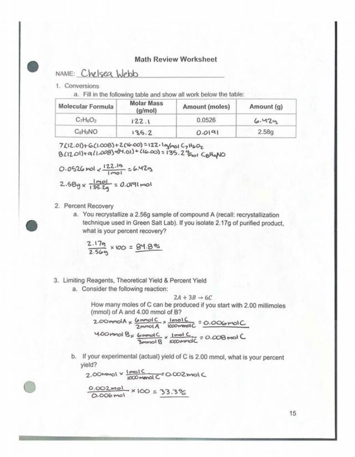 Worksheet for Math Review