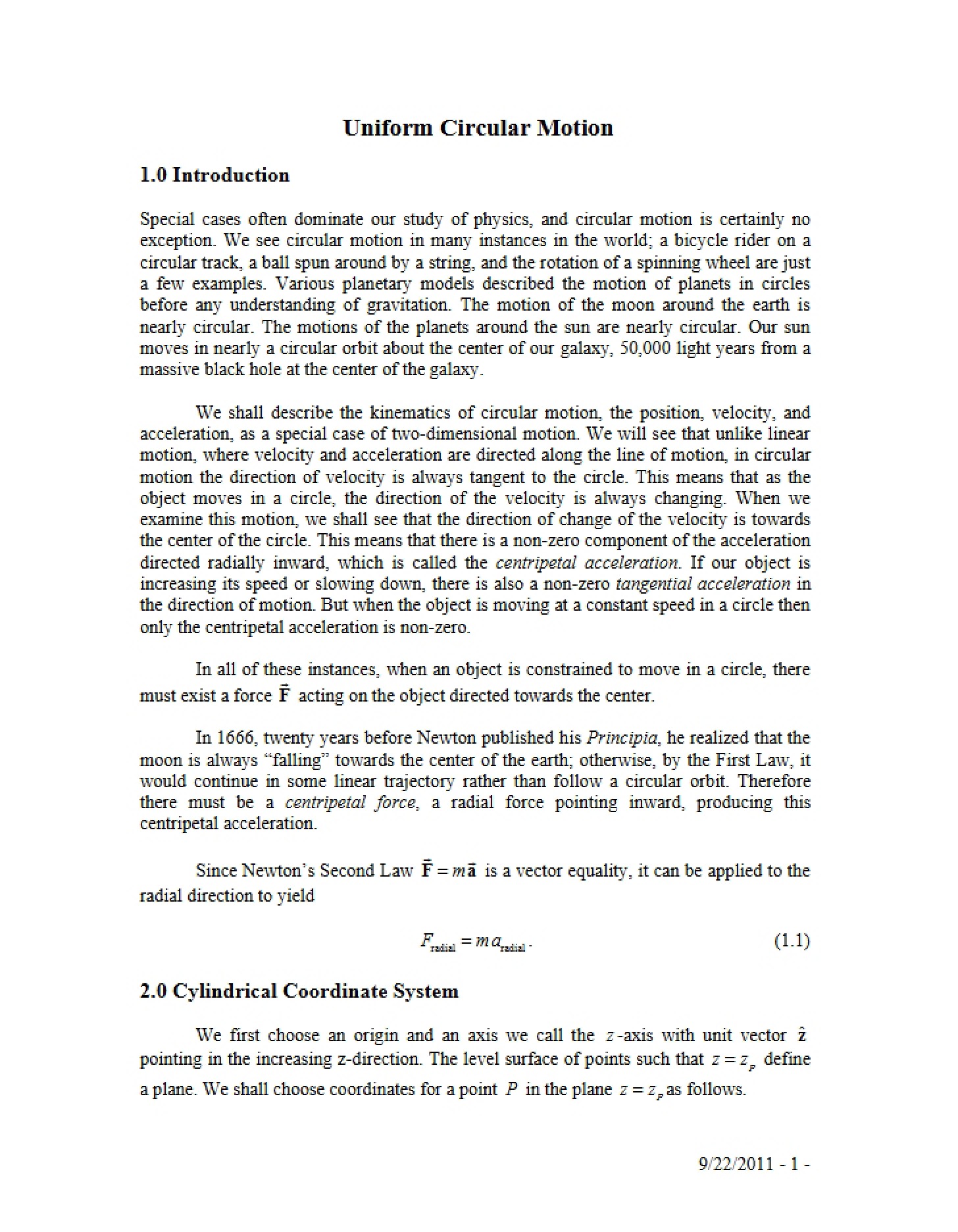 Circular Motion (Uniform)