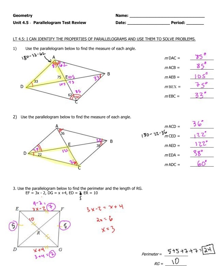 Parallelogram Properties - Identification and Problem Solving