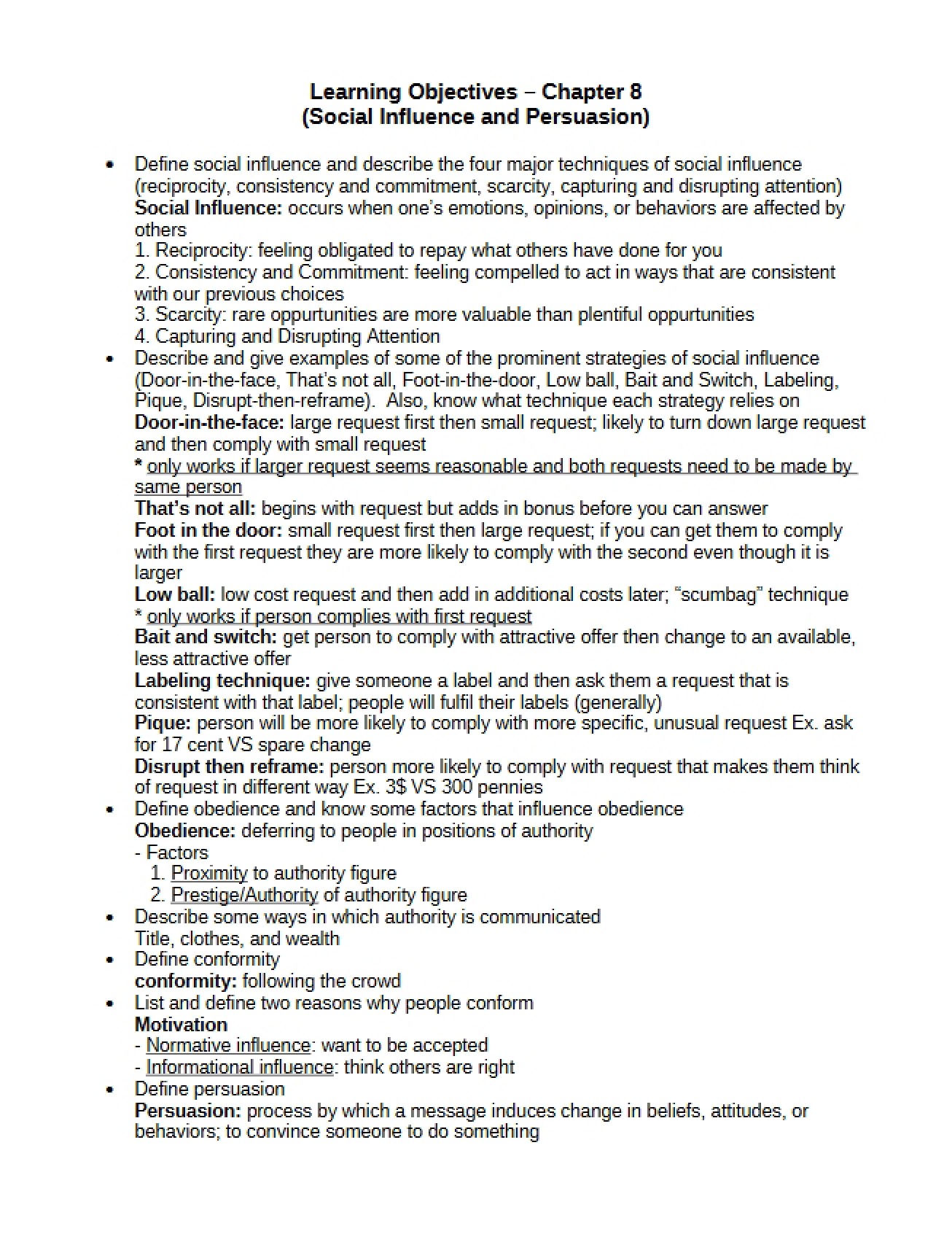 Objectives for Learning Chapter 8