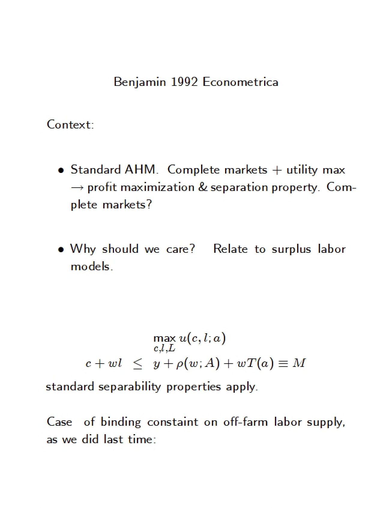 Econometrica 1992 (Benjamin)