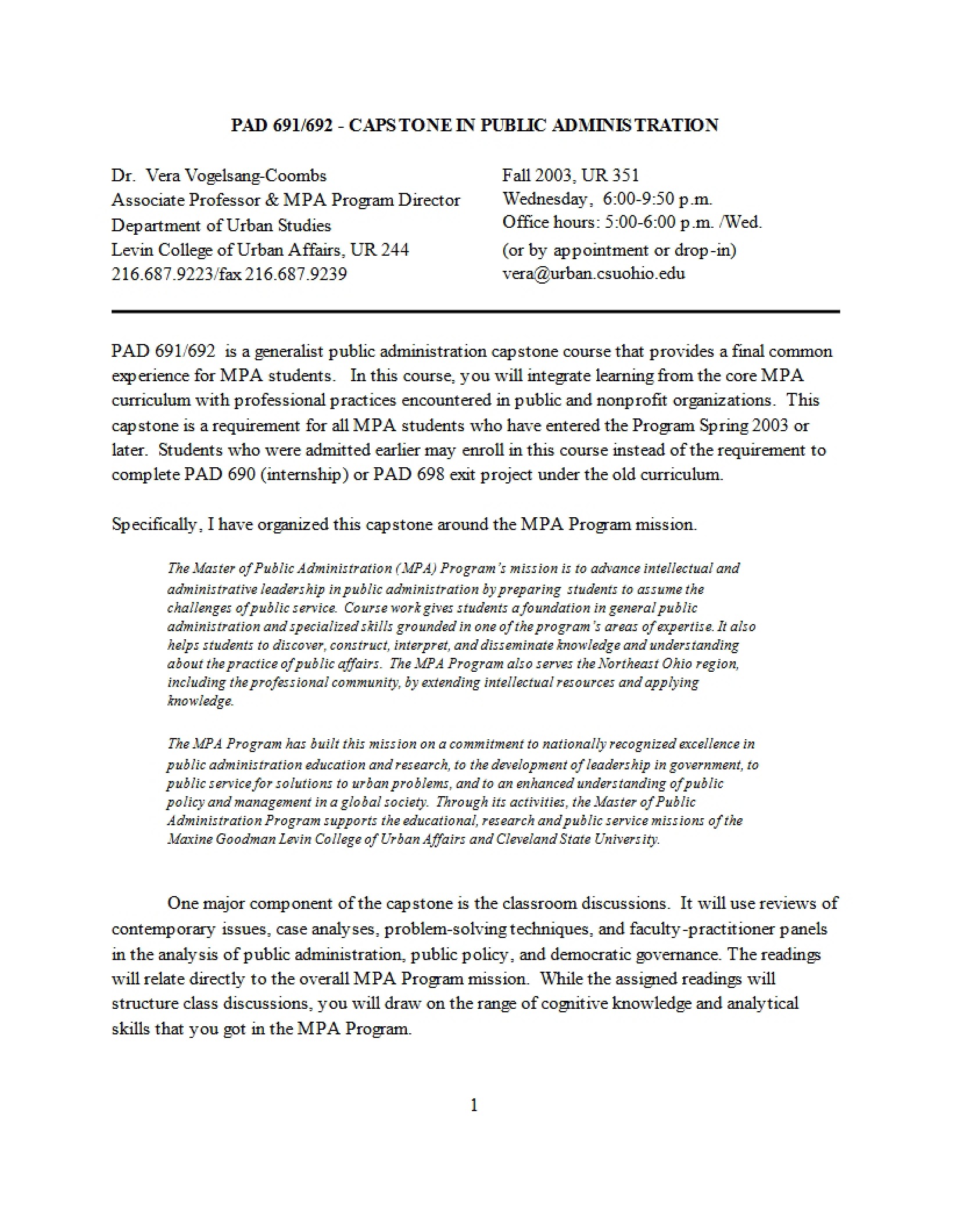 Public Administration Capstone Overview