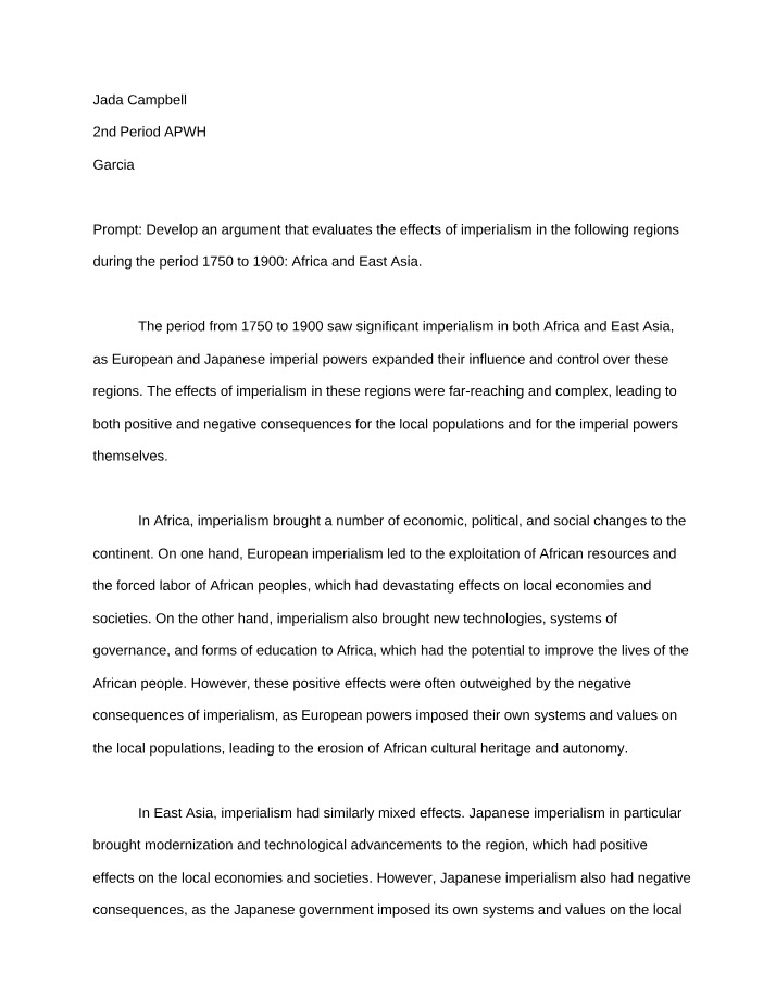 Effects of Imperialism in Africa and East Asia