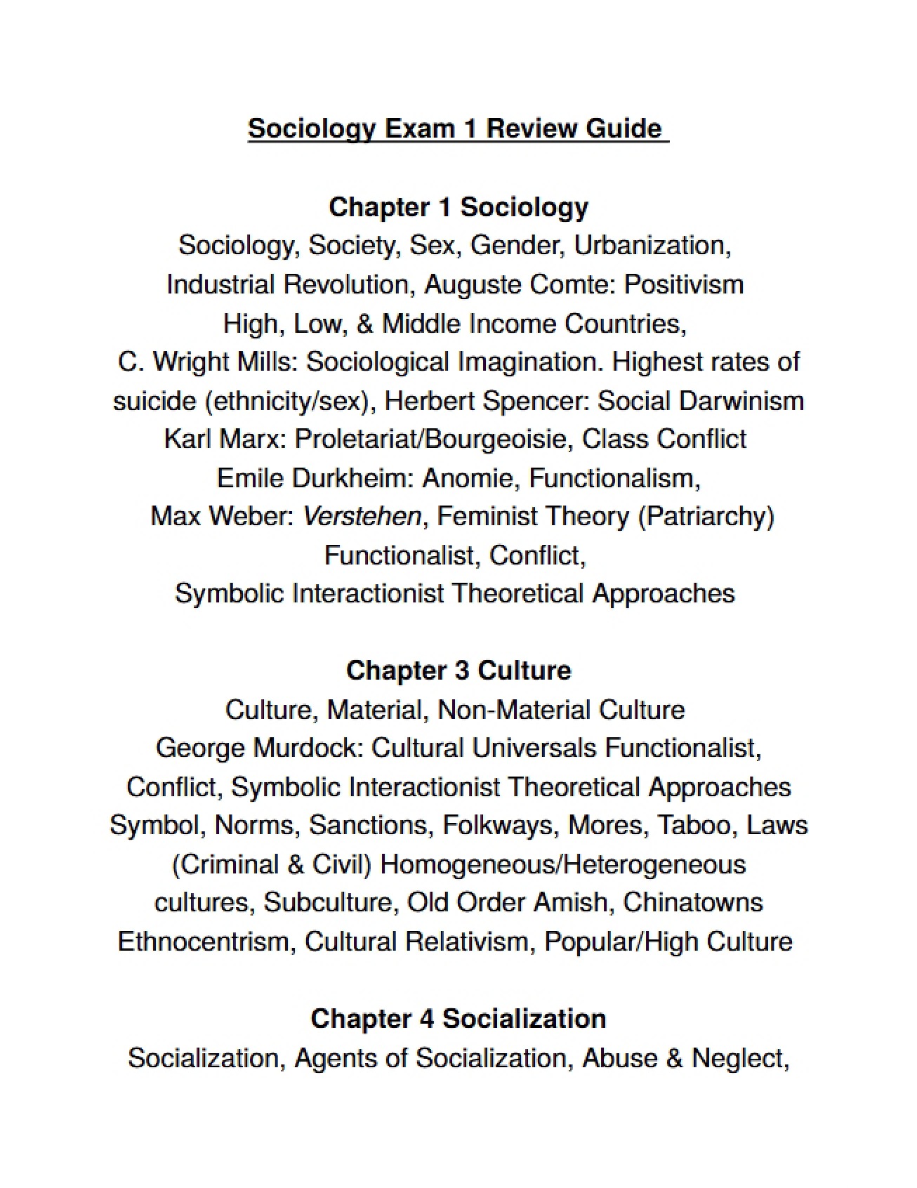 Sociology Exam One Review Guide