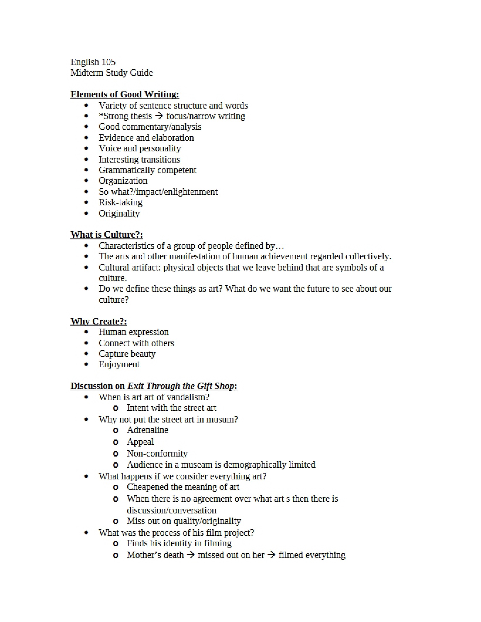 Guide for Literature Midterm