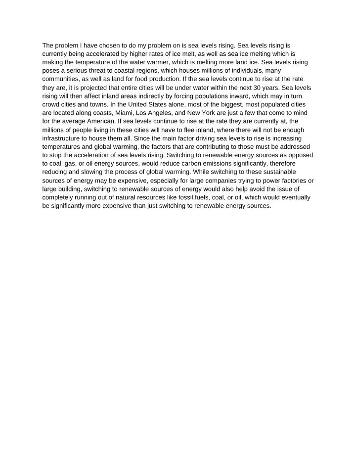 Coastal Regions - Rising Sea Levels Threats and Solutions