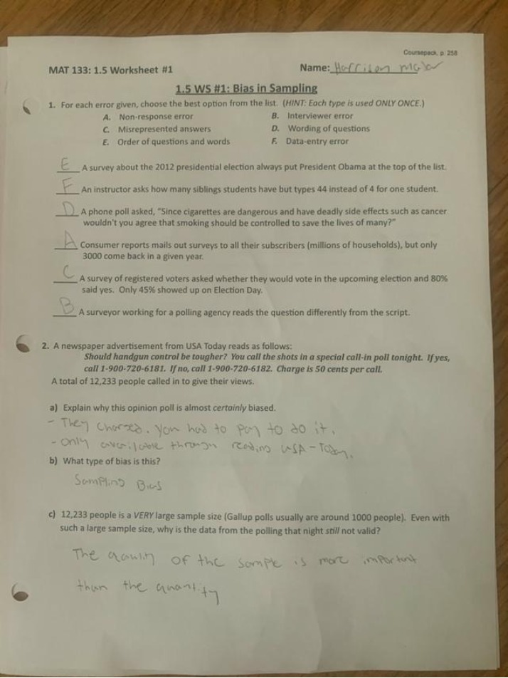 Worksheet 1 for Section 1.5