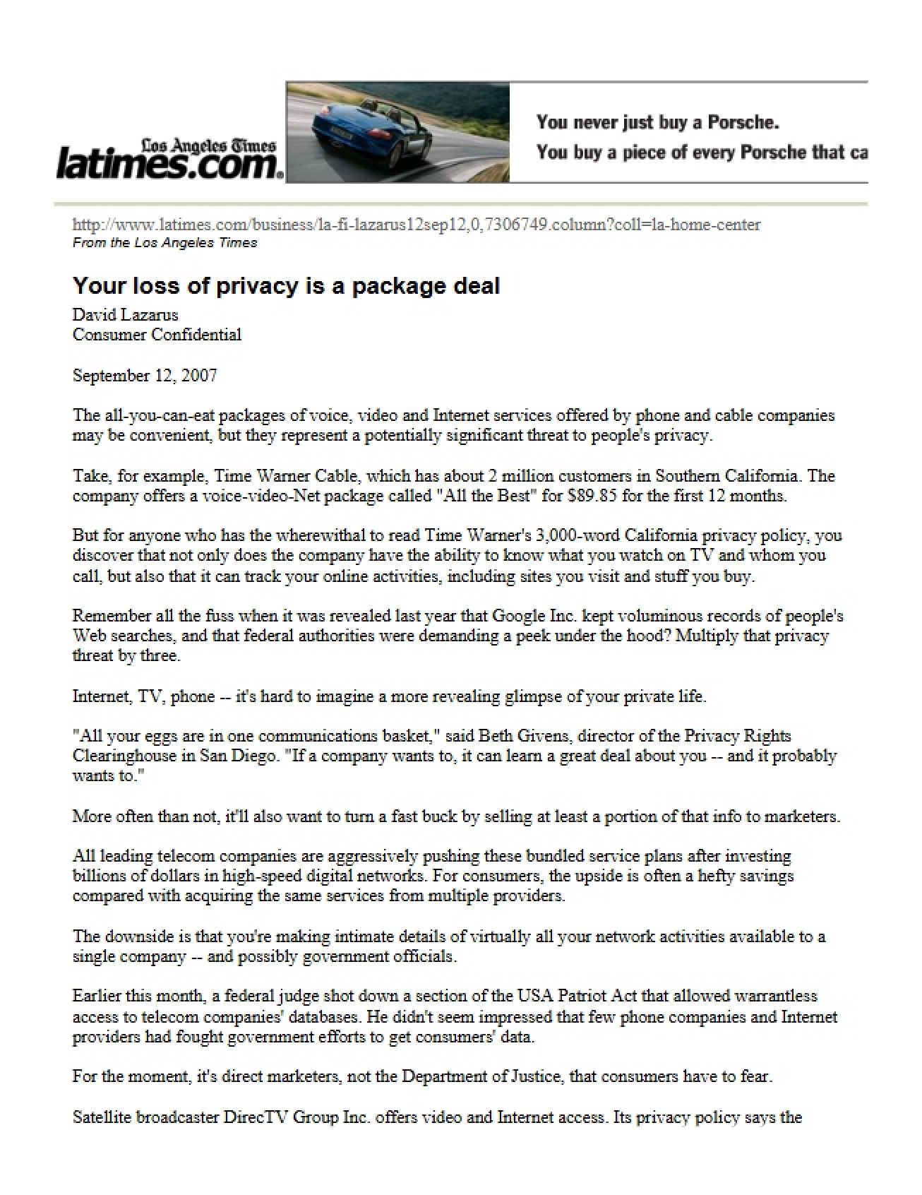 Package Deal Loss of Privacy