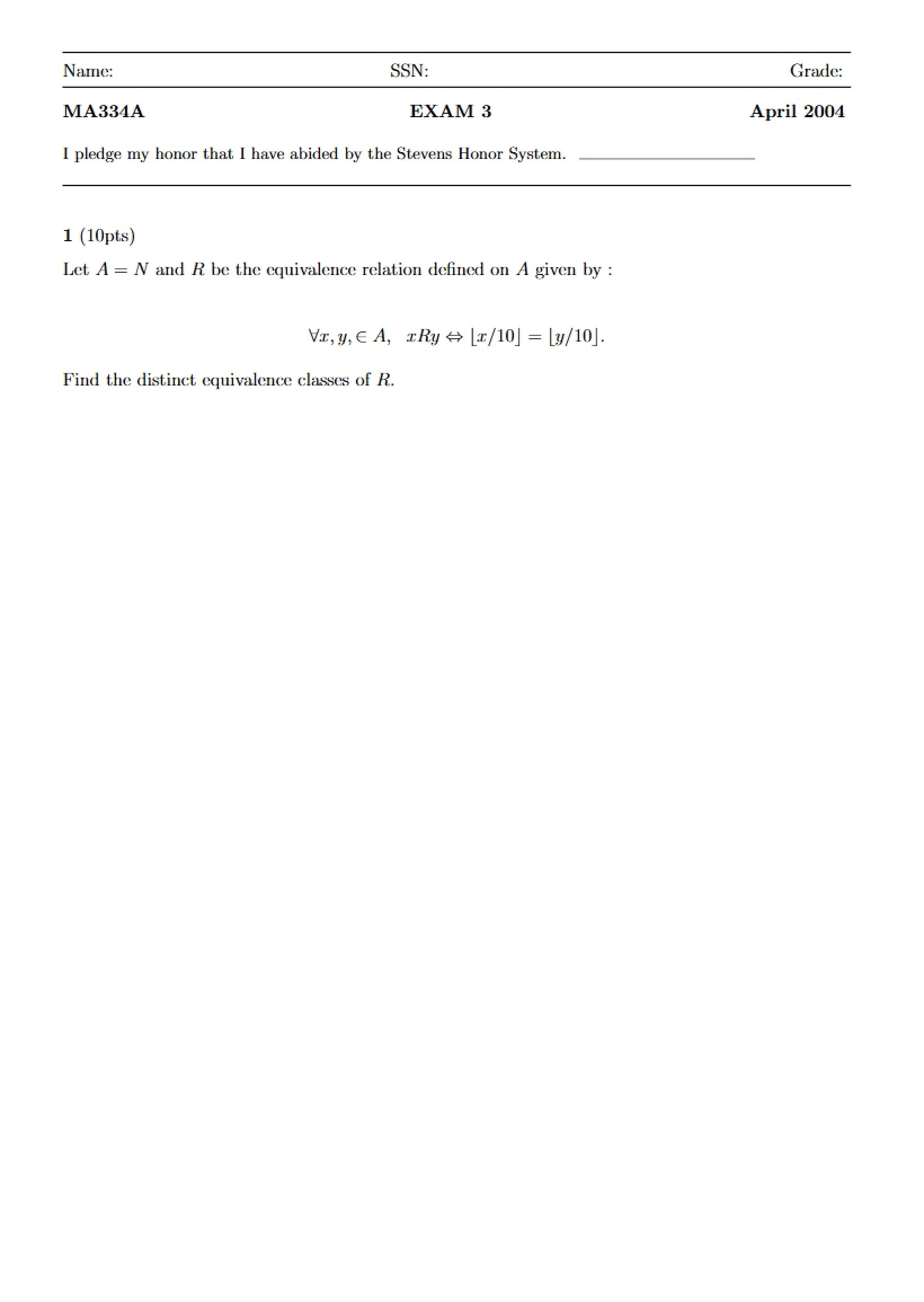 MA 334A Exam Three