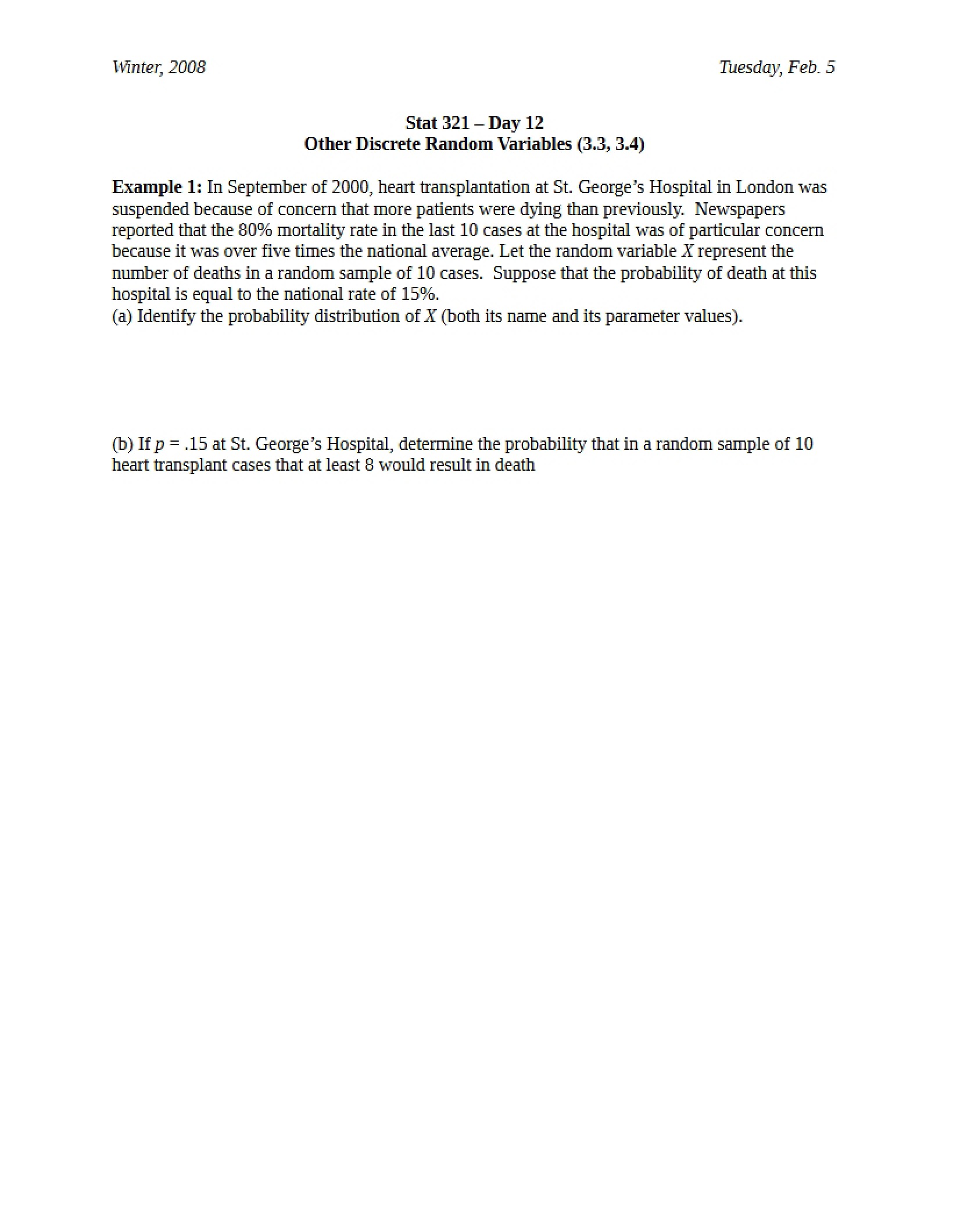 Sections 3.3-3.4 Additional Discrete Variables