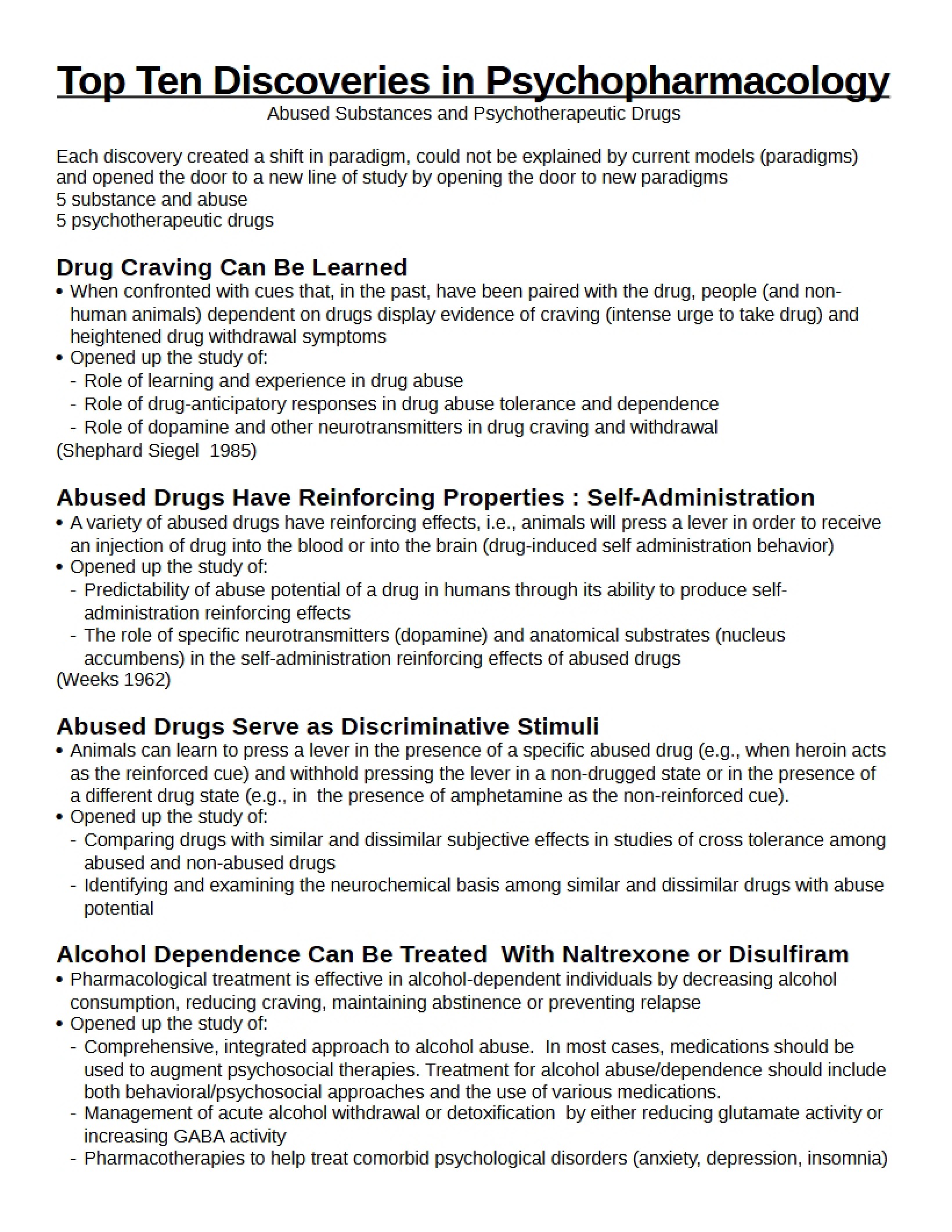 Psychopharmacology Top 10 Discoveries
