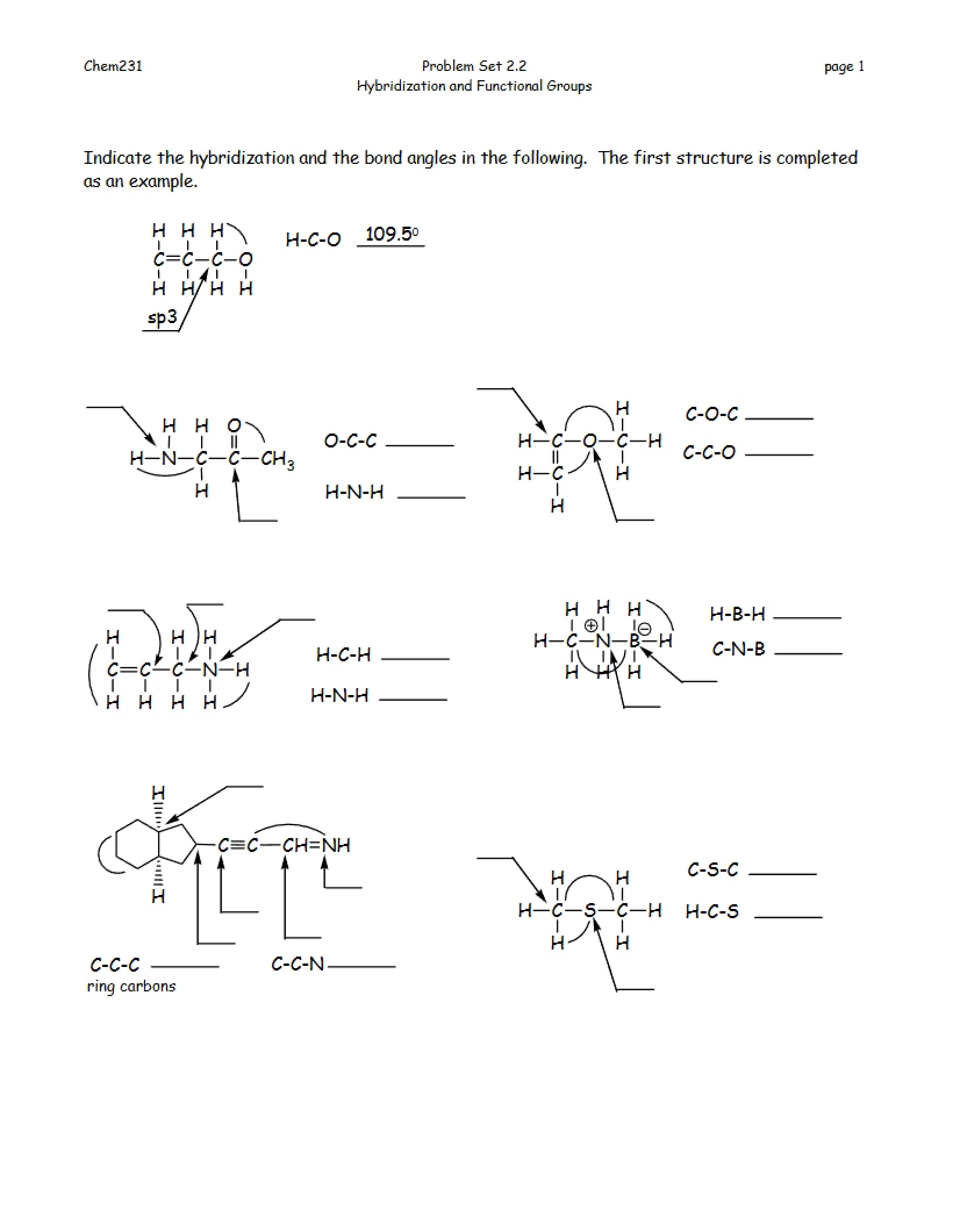 Functional Groups and Hybridization Problem Set 2.2