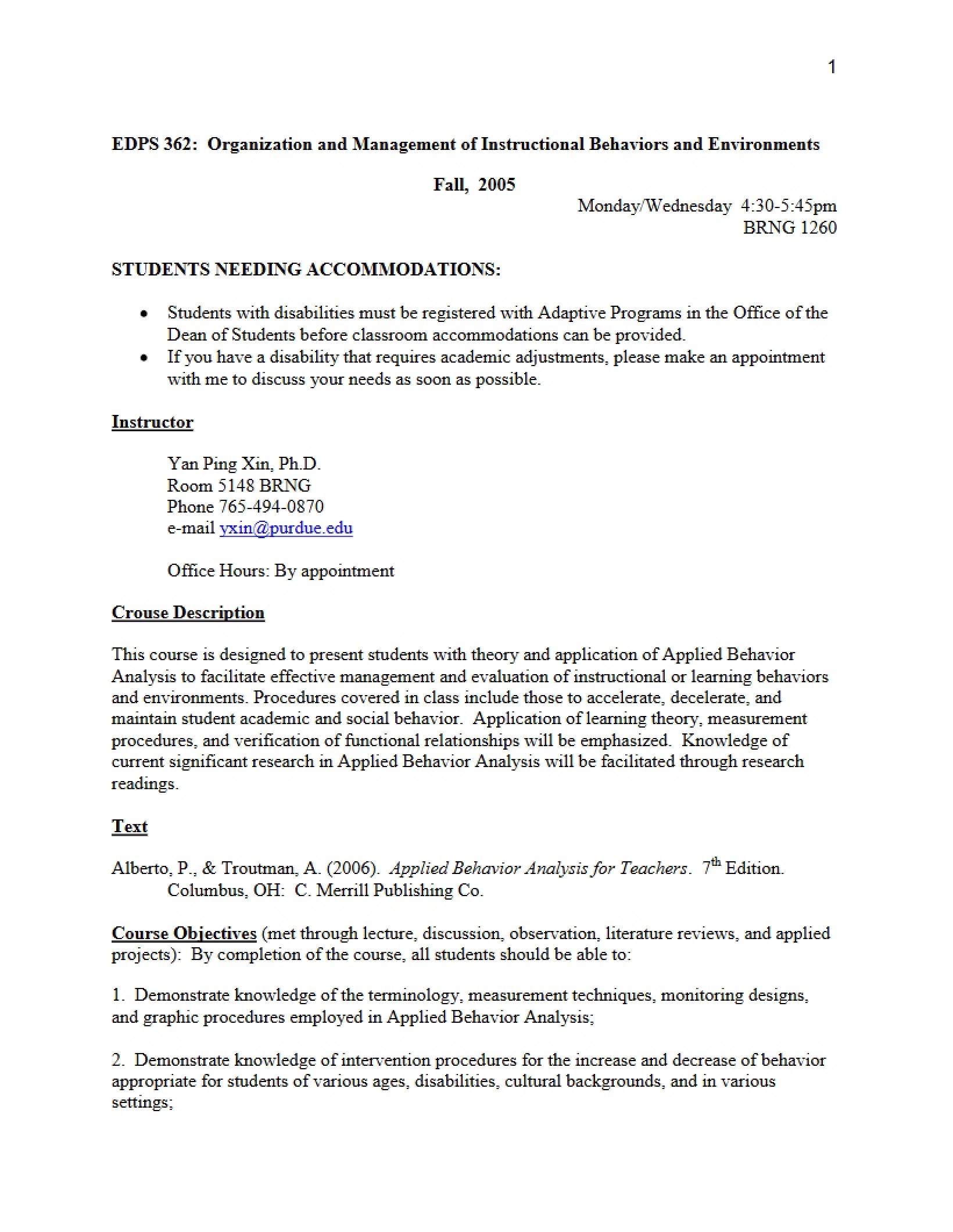Syllabus - Organization and Management of Instructional Behaviors