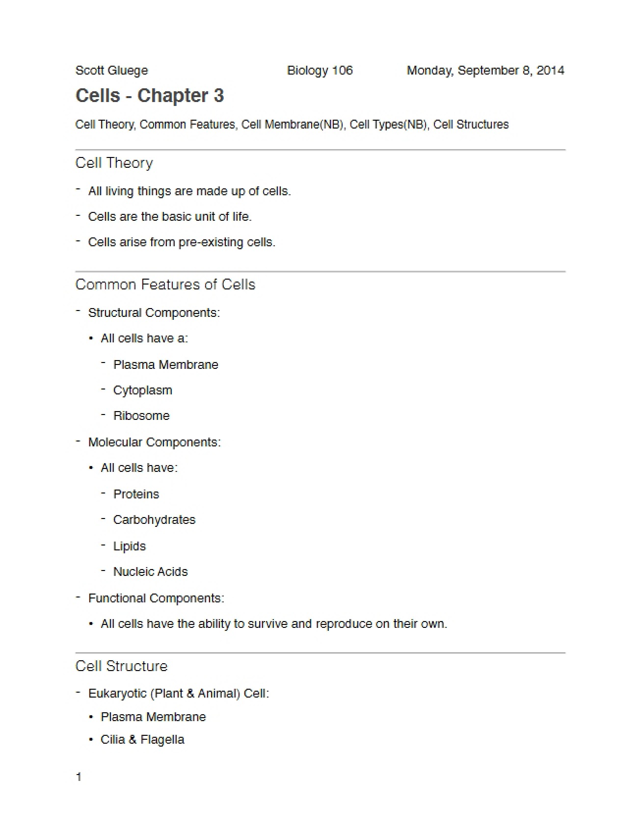 Introduction to Cells from Chapter 3