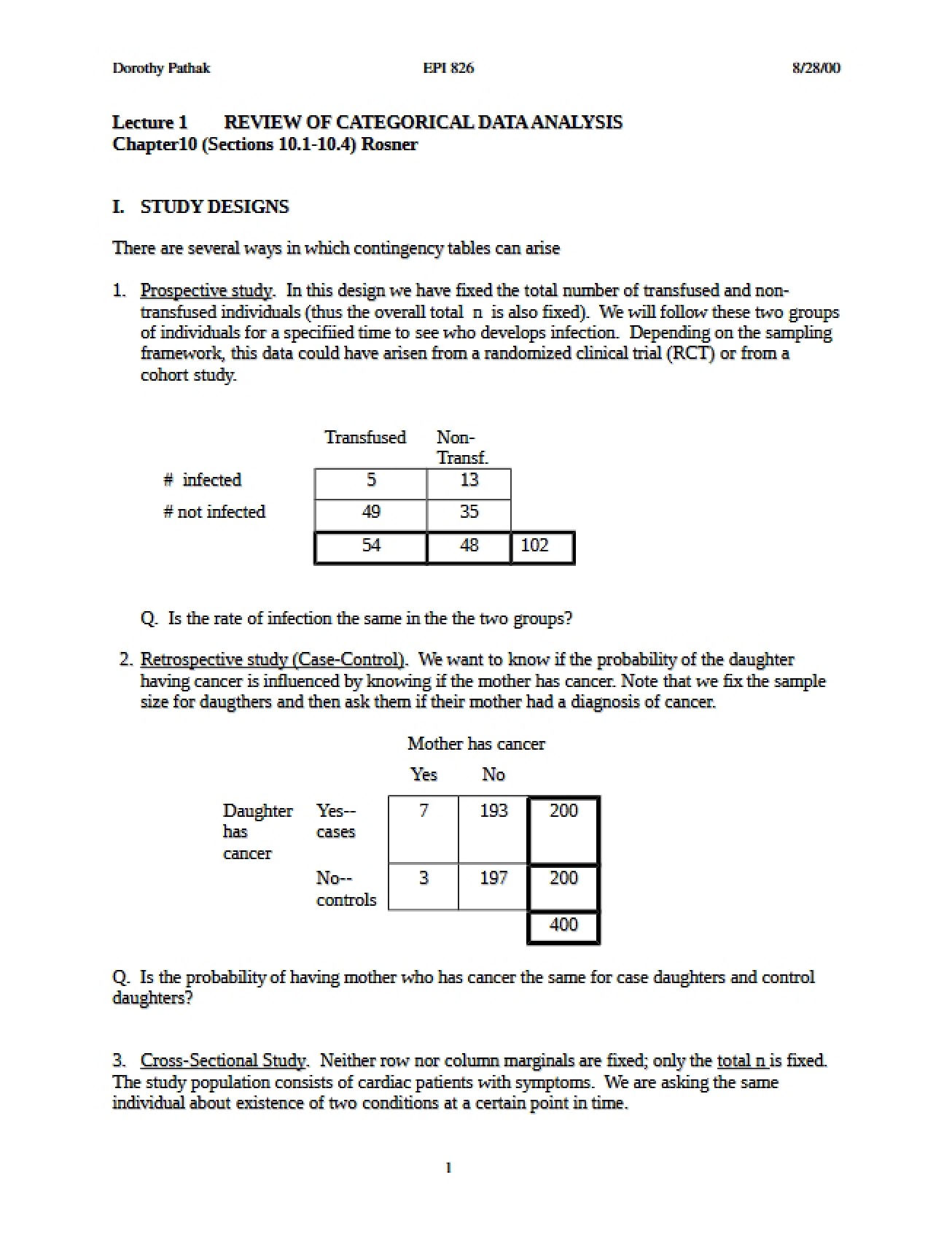 Categorical Data Analysis Review