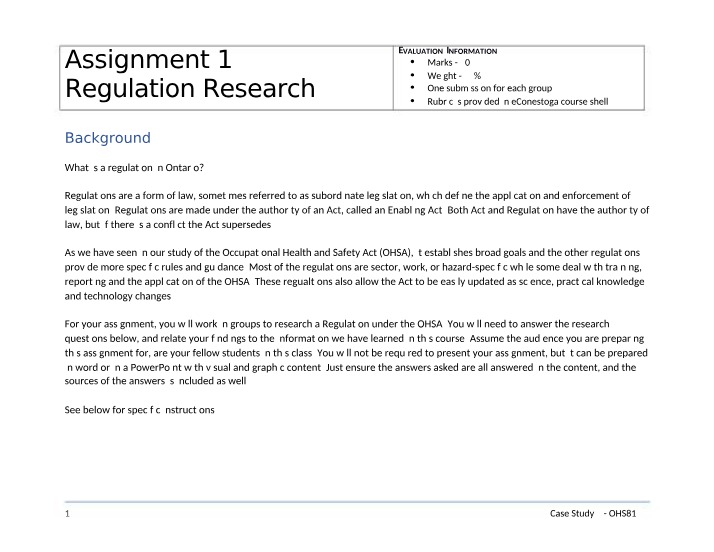 Regulation Research for Assignment 1