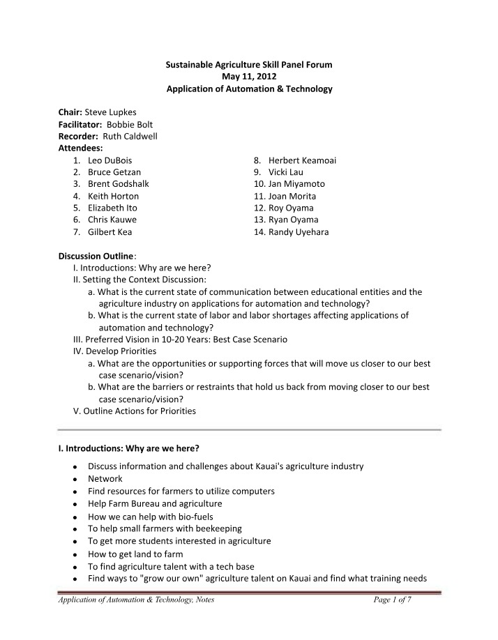 Notes on Automation and Technology Application