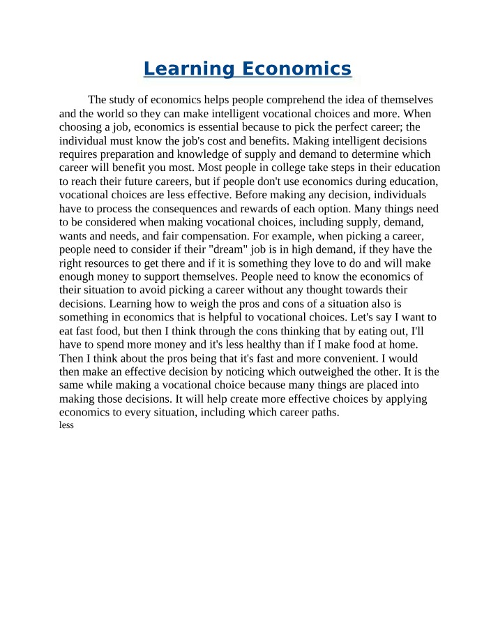 Role of Economics in Making Informed Vocational Choices