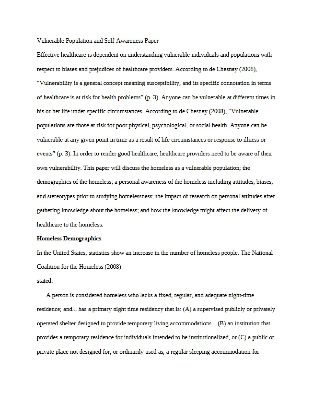 Paper on Self-Awareness and Vulnerable Populations