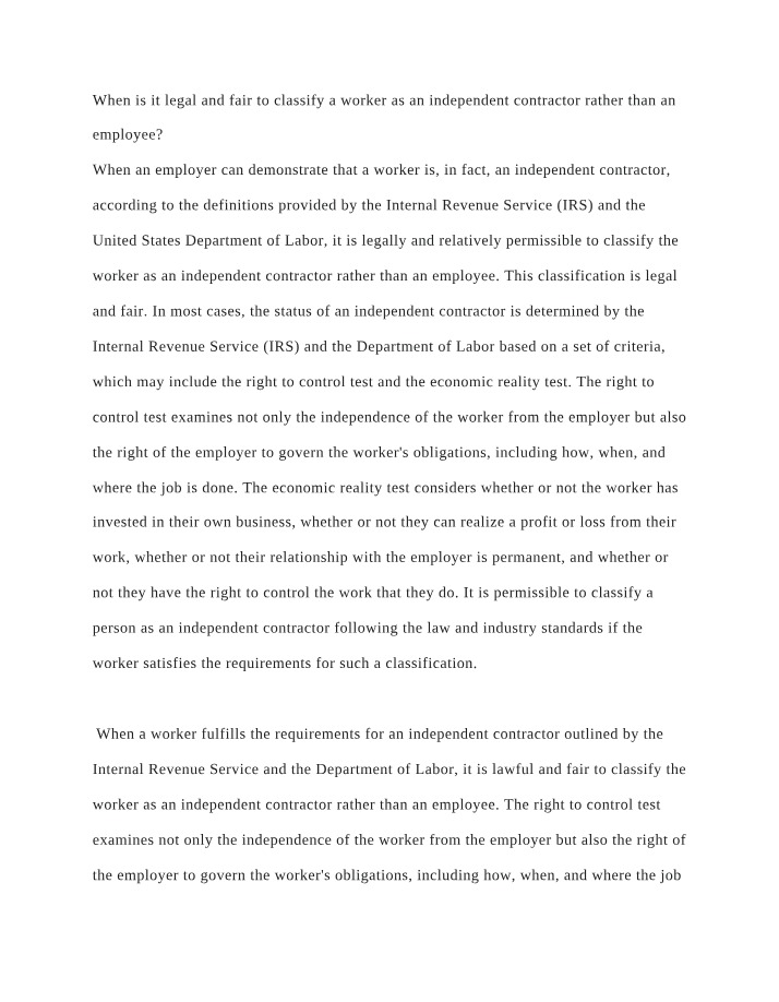 Employee vs. Independent Contractor Classification