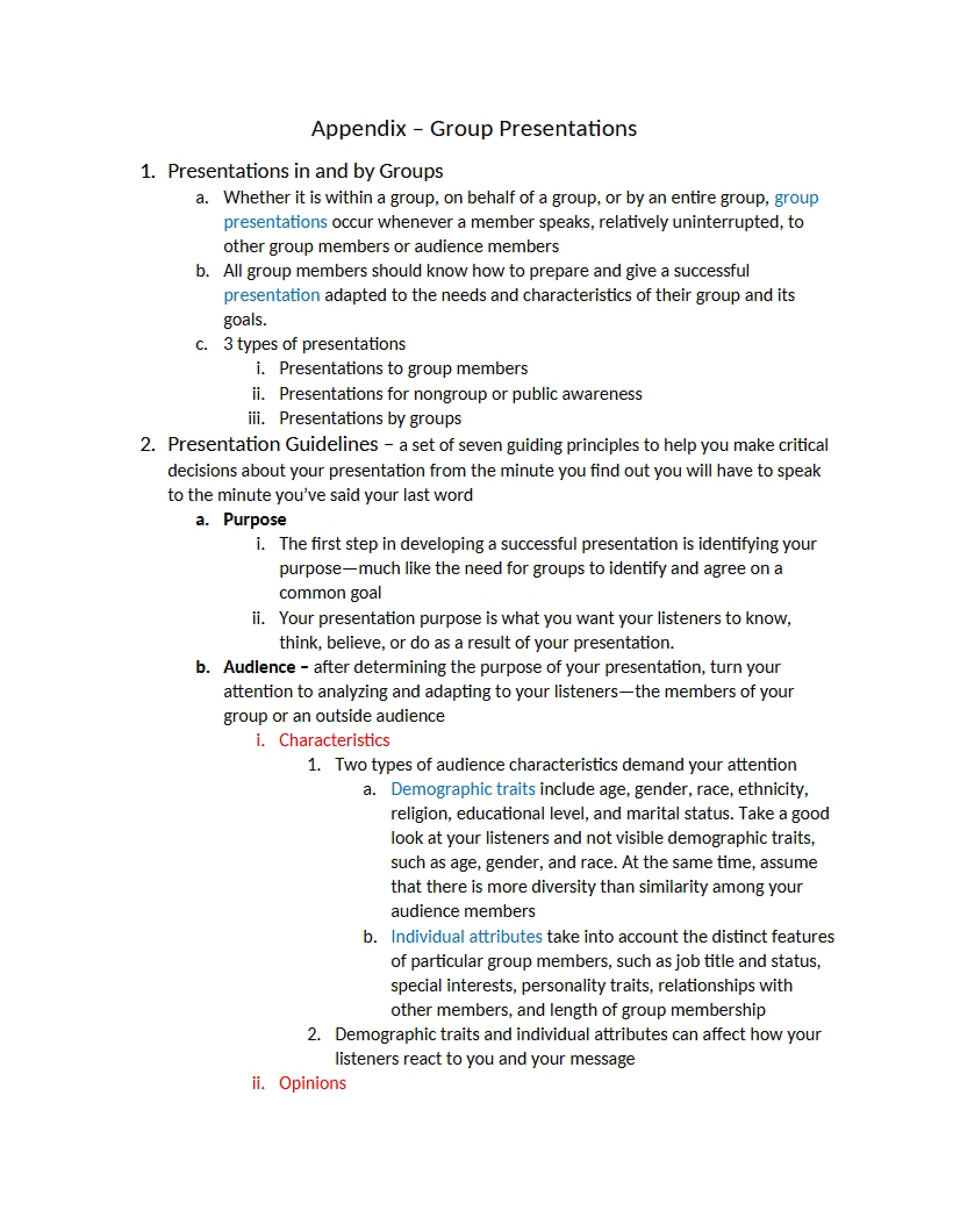 Group Presentations Appendix