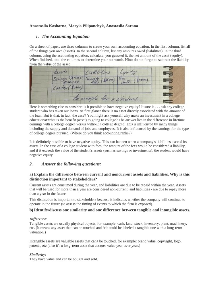 The Accounting Equation - Calculate Net Worth