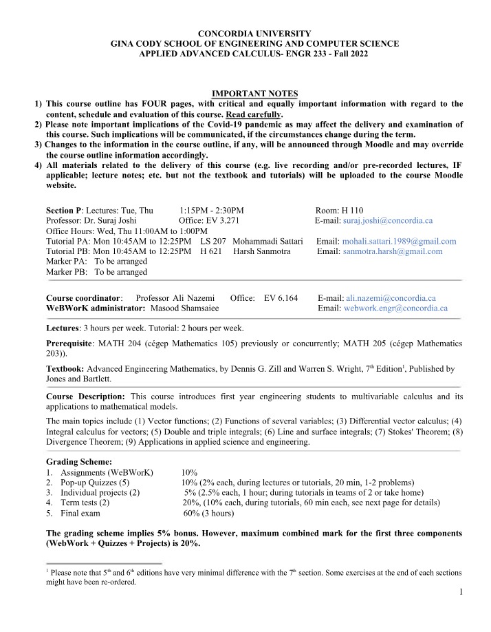 ENGR 233 Section P Outline - Fall 2022